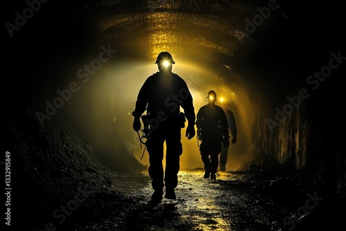 The reality of underground coal mining depicted through miner silhouettes.