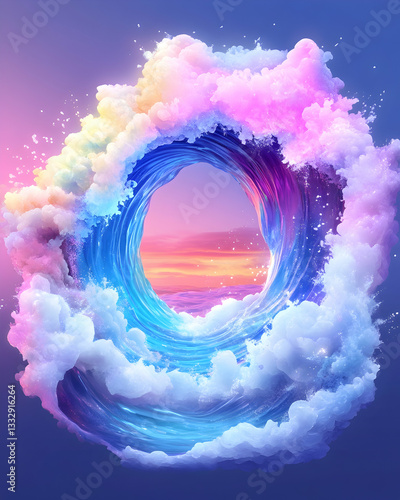 Abstract swirling wave portal to sunset