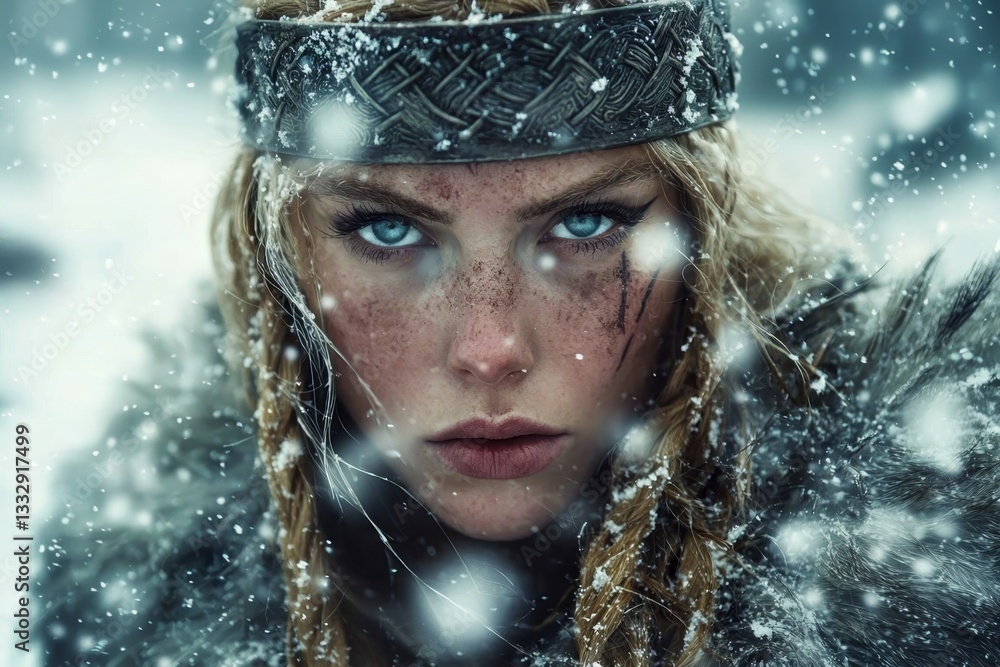 Mythical Viking female figures in winter landscapes