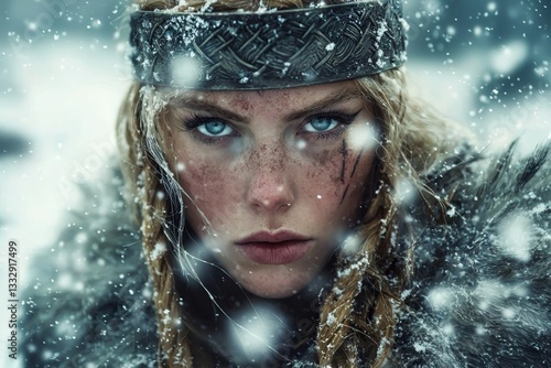 Mythical Viking female figures in winter landscapes