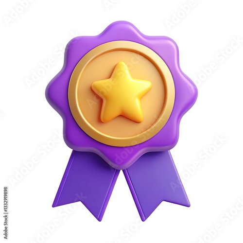 A Cheerful Purple Award Badge With A Golden Star, Celebrating Achievement And Success In A Playful 3d Style