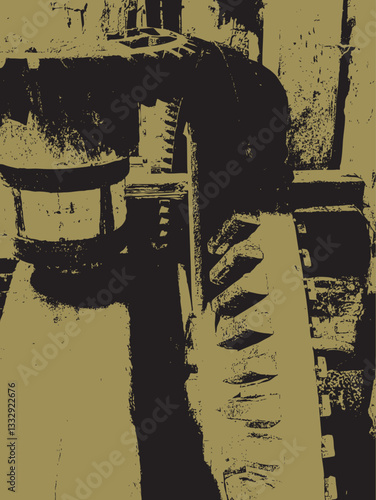 Cog wheels in old grain mill abstract