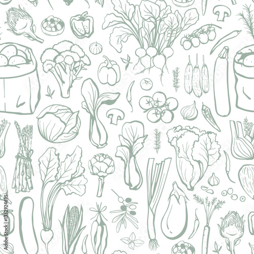 Hand drawn different vegetables seamless pattern