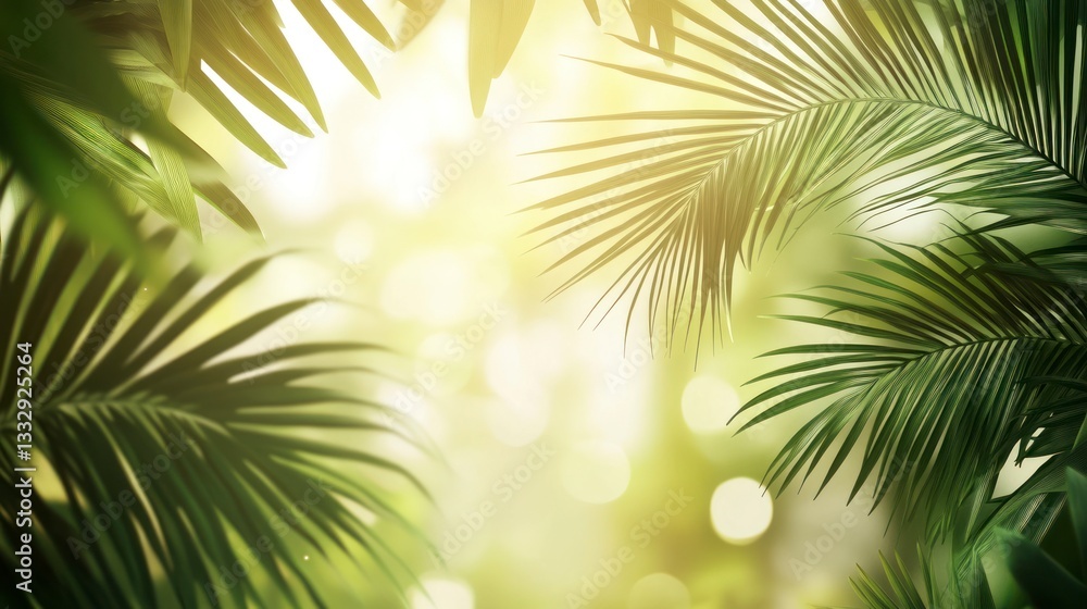 Obraz premium Palm Leaves Frame with Sunlight Filtering Through for a Tropical Vibe
