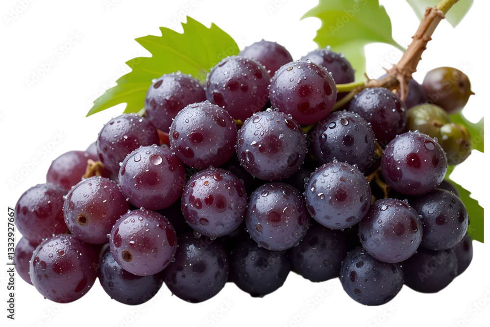 Fresh purple grapes cluster nature scene food photography vibrant environment, isolated on white or transparent background Fresh purple grapes cluster nature scene food photography vibrant environment, isolated on white or transparent background