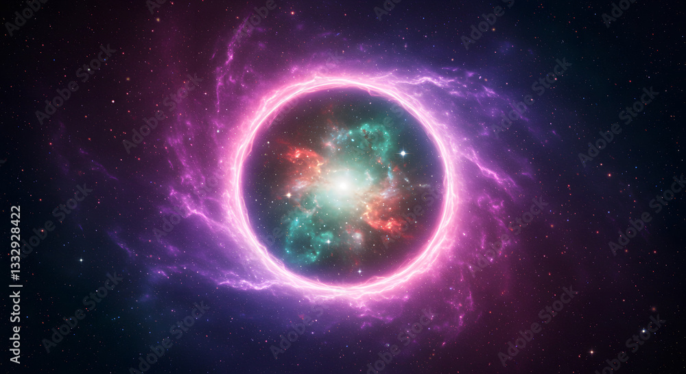 Cosmic Energy Vortex with Glowing Nebula and Stars in Space Cosmic Energy Vortex with Glowing Nebula and Stars in Space