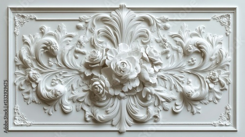 Elegant White Floral Rococo Relief Panel