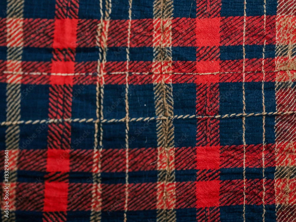 Close-up red and navy plaid texture for design Close-up red and navy plaid texture for design