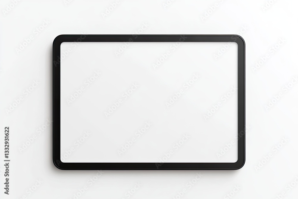 Blank black framed tablet on white wall background Blank black framed tablet on white wall background