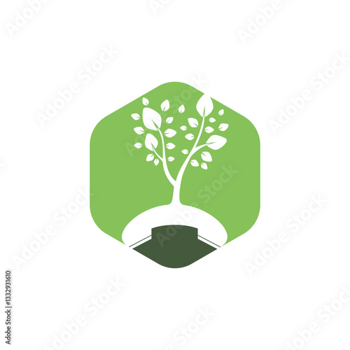 Nature call vector logo design. Handset tree icon design template.	
