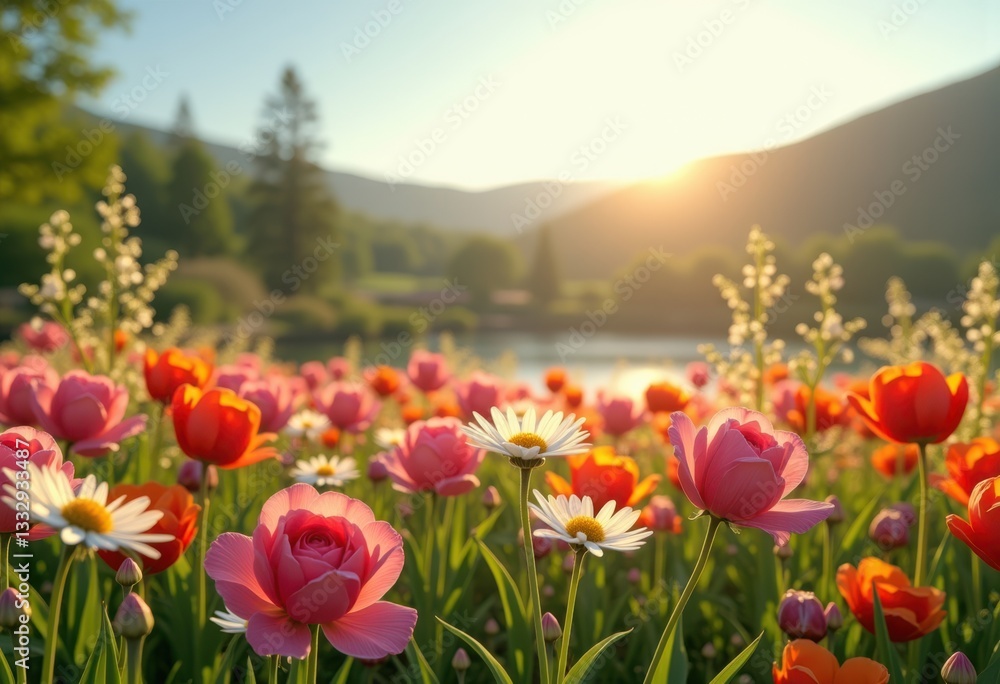 vibrant spring flowers blooming sunny meadow colorful nature scene botanical garden serenity, basket, pink, yellow, blue, purple, field, outdoors, growth vibrant spring flowers blooming sunny meadow colorful nature scene botanical garden serenity, basket, pink, yellow, blue, purple, field, outdoors, growth