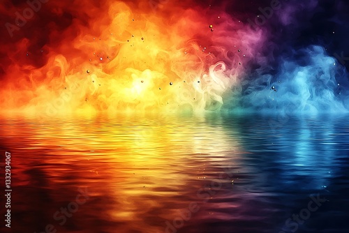 Wallpaper Mural Colorful smoke clouds above reflecting water with a vibrant glow Torontodigital.ca