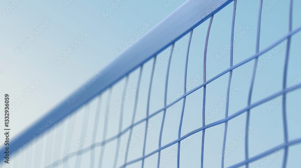 CloseUp of a Blue Volleyball Net Against a Soft Sky Background CloseUp of a Blue Volleyball Net Against a Soft Sky Background