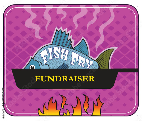 A cartoon fish cooks in a frying pan.