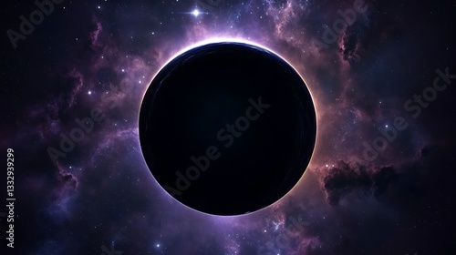 Fototapeta Naklejka Na Ścianę i Meble -  A dark celestial sphere surrounded by vibrant space elements