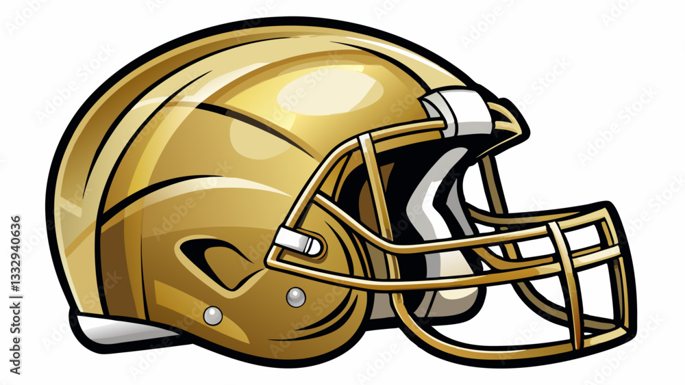 Fototapeta premium Gold football helmet in profile view isolated on a white backgro