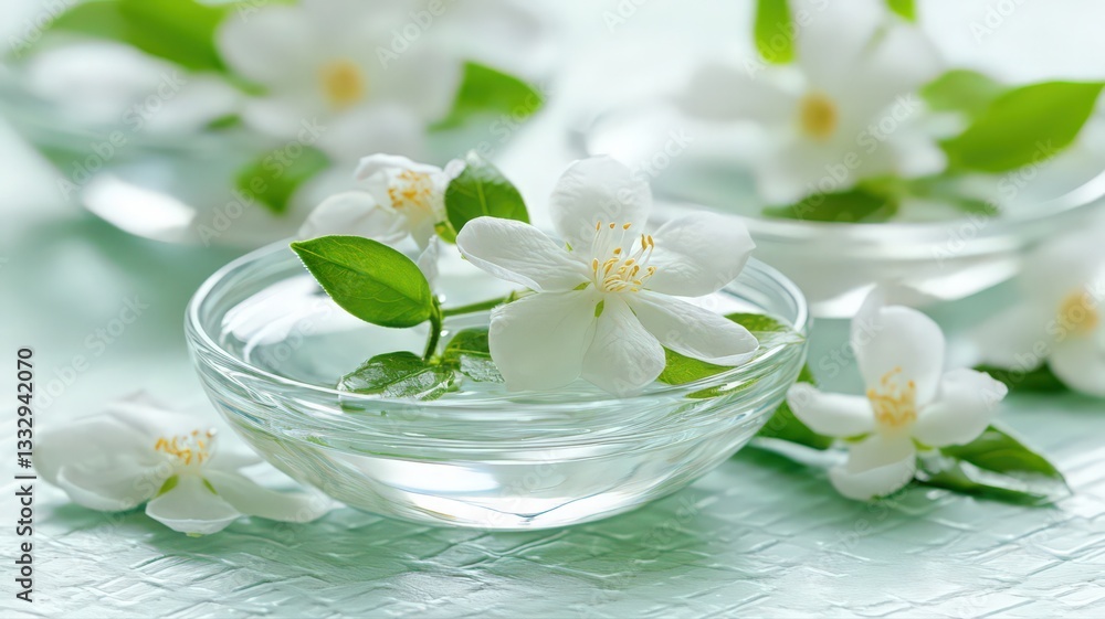 White Jasmine Blossoms Floating in Water: A Serene Still Life White Jasmine Blossoms Floating in Water: A Serene Still Life