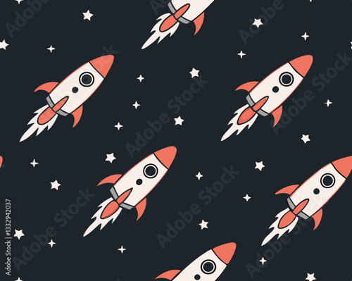 seamless pattern of rockets in space