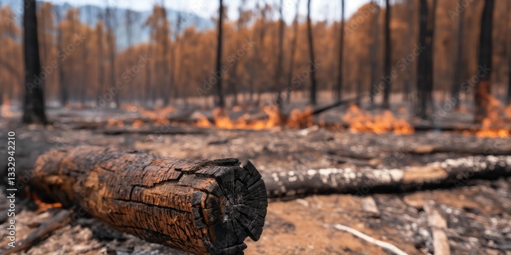 Obraz premium A haunting view of a forest affected by wildfires, showcasing charred trees, burnt ground, and a stark reminder of nature's fragility in the face of environmental destruction.