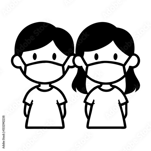 Icon of a boy and girl wearing face masks