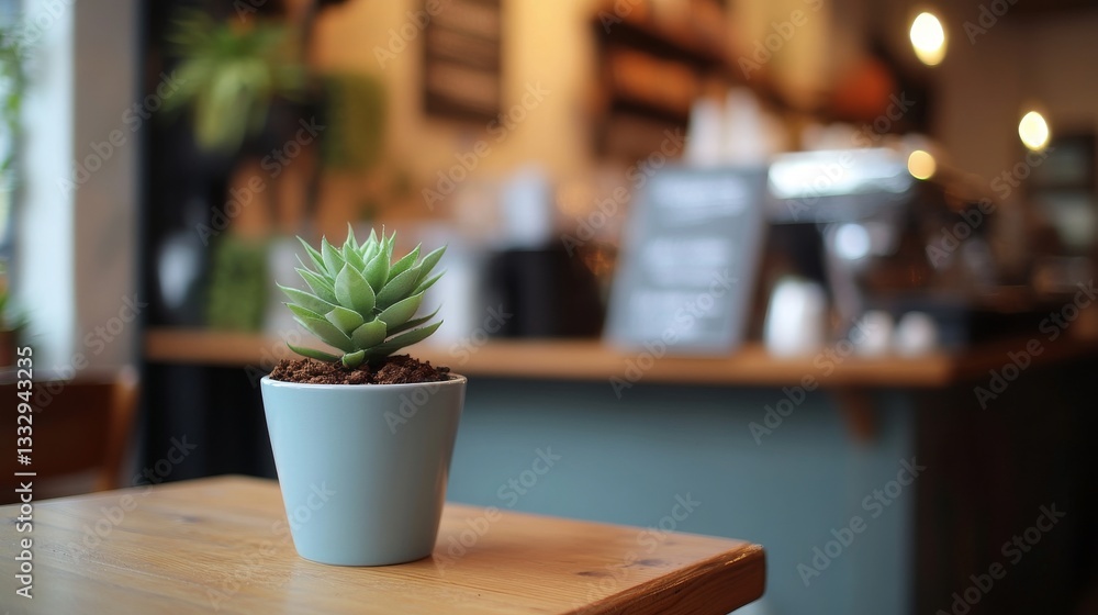 Wooden Table in a Cafe Setting with an Out-of-Focus Background Illustration Wooden Table in a Cafe Setting with an Out-of-Focus Background Illustration
