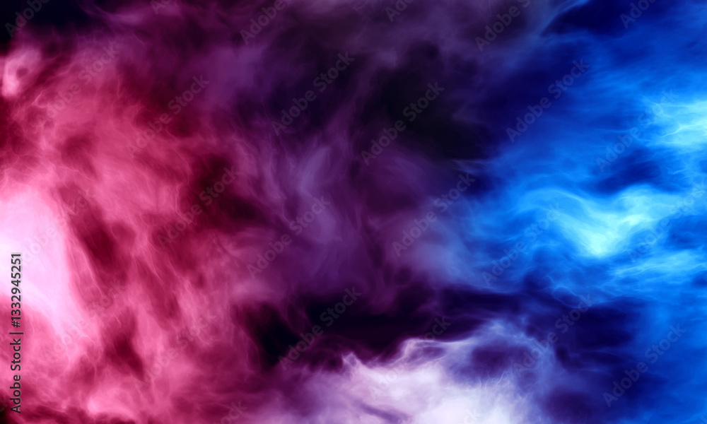 Obraz premium Gradient blurred smoke or flames on black background. Red, purple, blue fog on dark backdrop. Abstract neon pattern in night tone.
