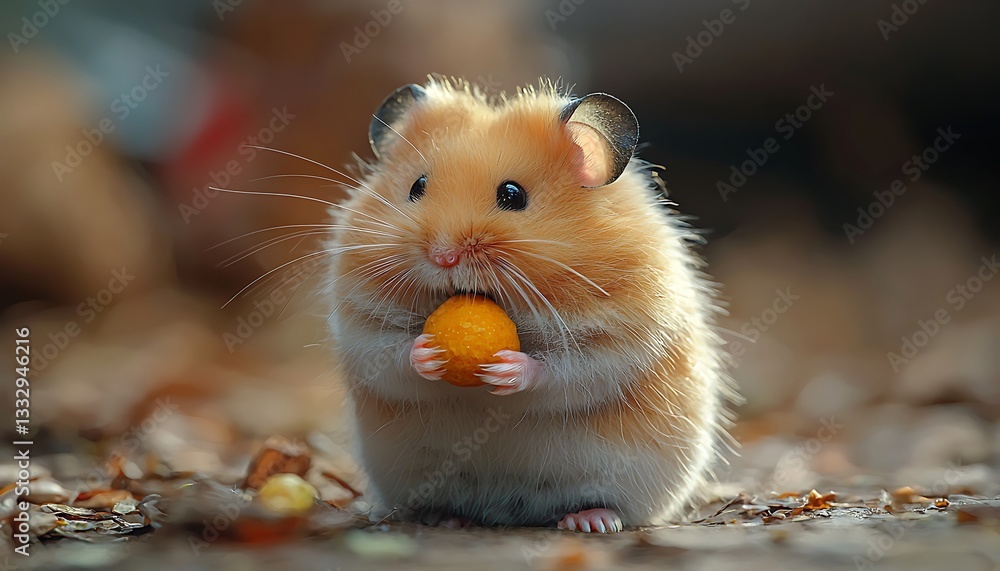 A small fluffy hamster holding a tiny yellow fruit looks adorable A small fluffy hamster holding a tiny yellow fruit looks adorable