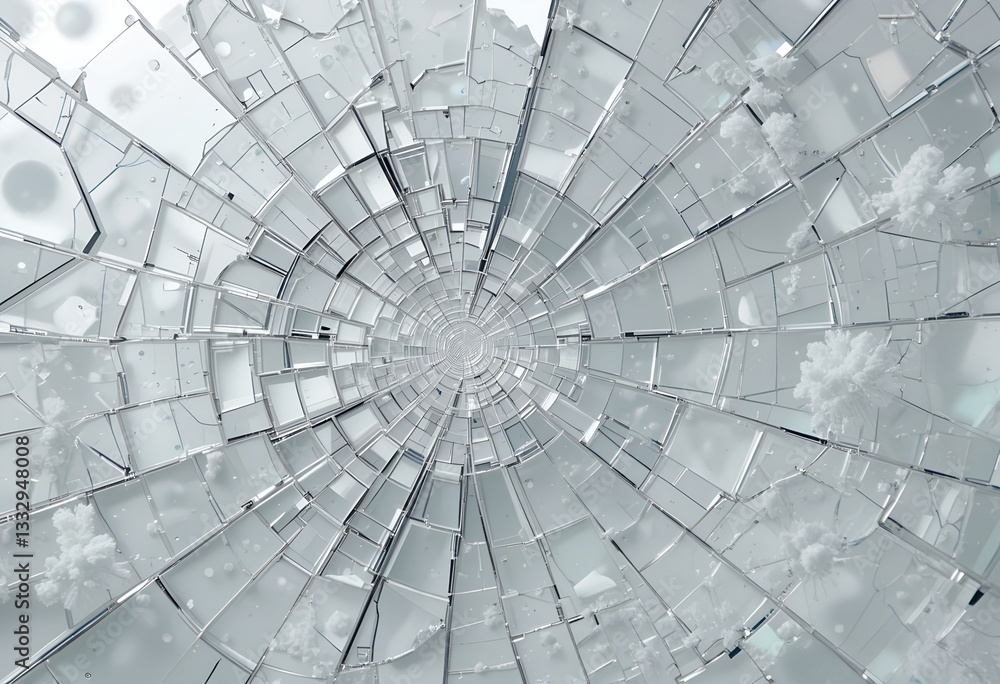 Obraz premium Shattered glass art installation urban space visual art abstract environment close-up view