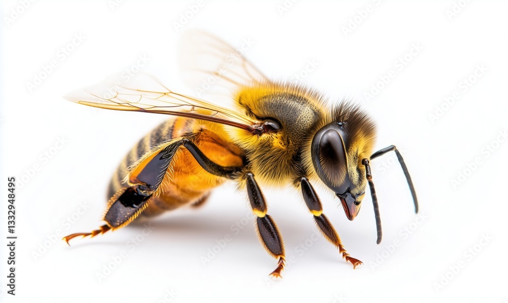 Close-up of a honey bee showcasing intricate details and vibrant colors Close-up of a honey bee showcasing intricate details and vibrant colors