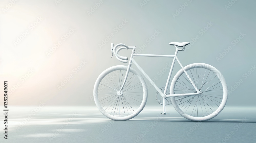 Fototapeta premium Minimalist White Bicycle Against Soft Light Background Ideal for Fitness Health and Lifesty