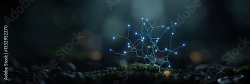 Obraz na płótnie A glowing network structure illuminated against a dark backdrop represents the complexities of connections and interactions in the digital age. w salonie