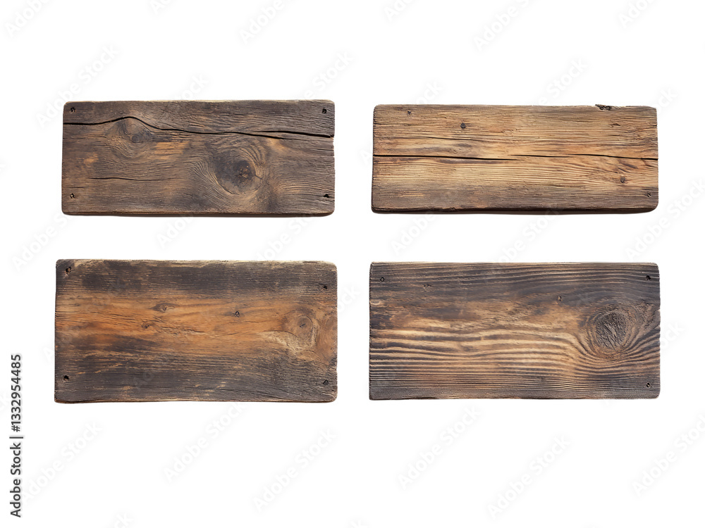 Obraz premium Set of blank empty wooden rustic signage sign board isolated on transparent background.