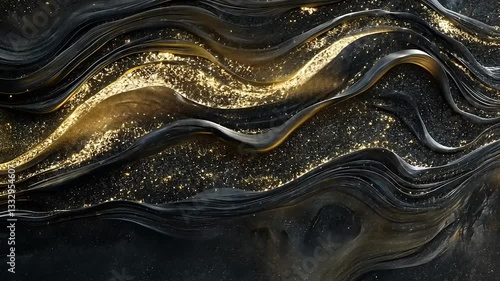 Wallpaper Mural Abstract texture of flowing black waves with golden glitter against a dark background, ideal for design Torontodigital.ca