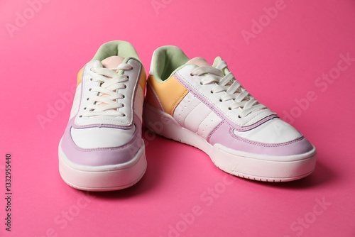 Wallpaper Mural Stylish sneakers on pink background. Sportive shoes Torontodigital.ca