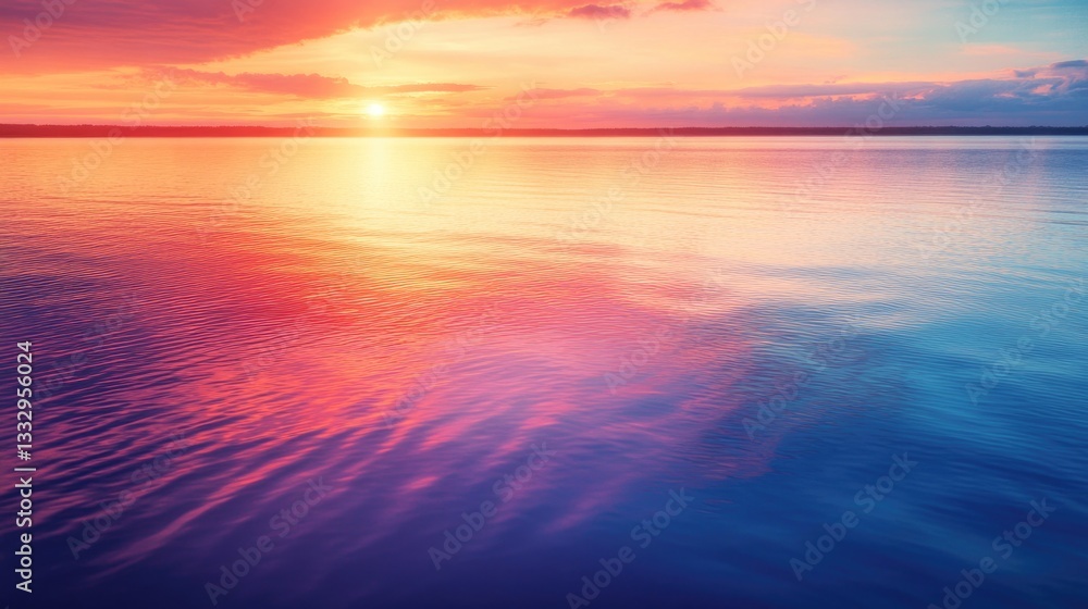 Obraz premium A serene landscape with a warm sunset over calm water