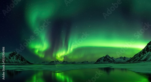 Wallpaper Mural Dramatic Green Aurora Borealis Dancing Over Snowy Mountains Landscape Torontodigital.ca