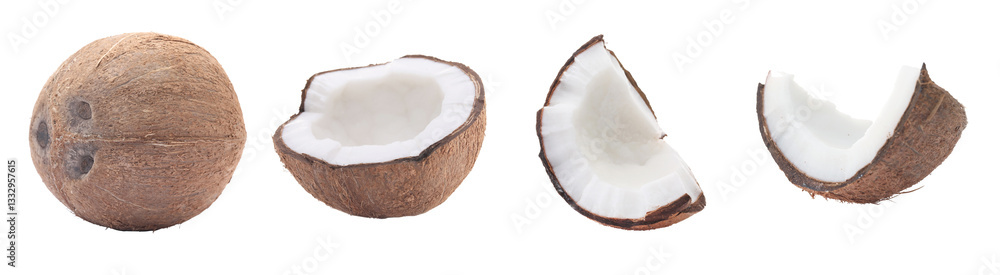 Fototapeta premium Set of fresh coconuts isolated on white