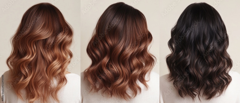Fototapeta premium A woman showcases her vibrant hair in three different shades