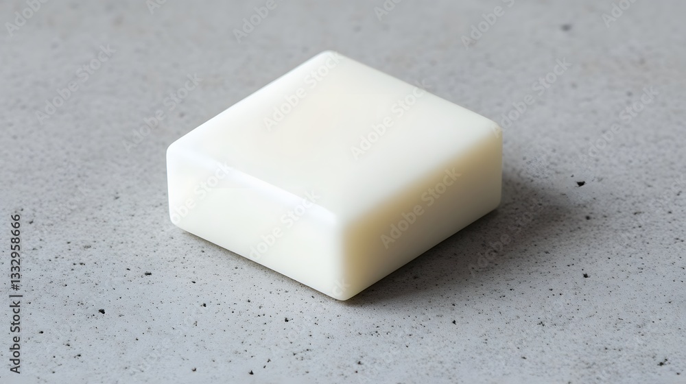 Square White Soap Bar on Gray Concrete Background Minimalist Product Photography Square White Soap Bar on Gray Concrete Background Minimalist Product Photography
