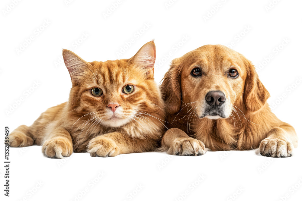 Orange Cat and Golden Retriever Lying Together, cut out transparent Orange Cat and Golden Retriever Lying Together, cut out transparent