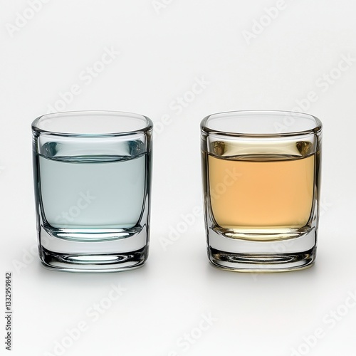 Wallpaper Mural Two Shot Glasses with Clear and Amber Liquids on White Background Torontodigital.ca
