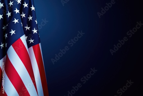 Close up shot of an American flag on a blue background, suitable for patriotic and national themes