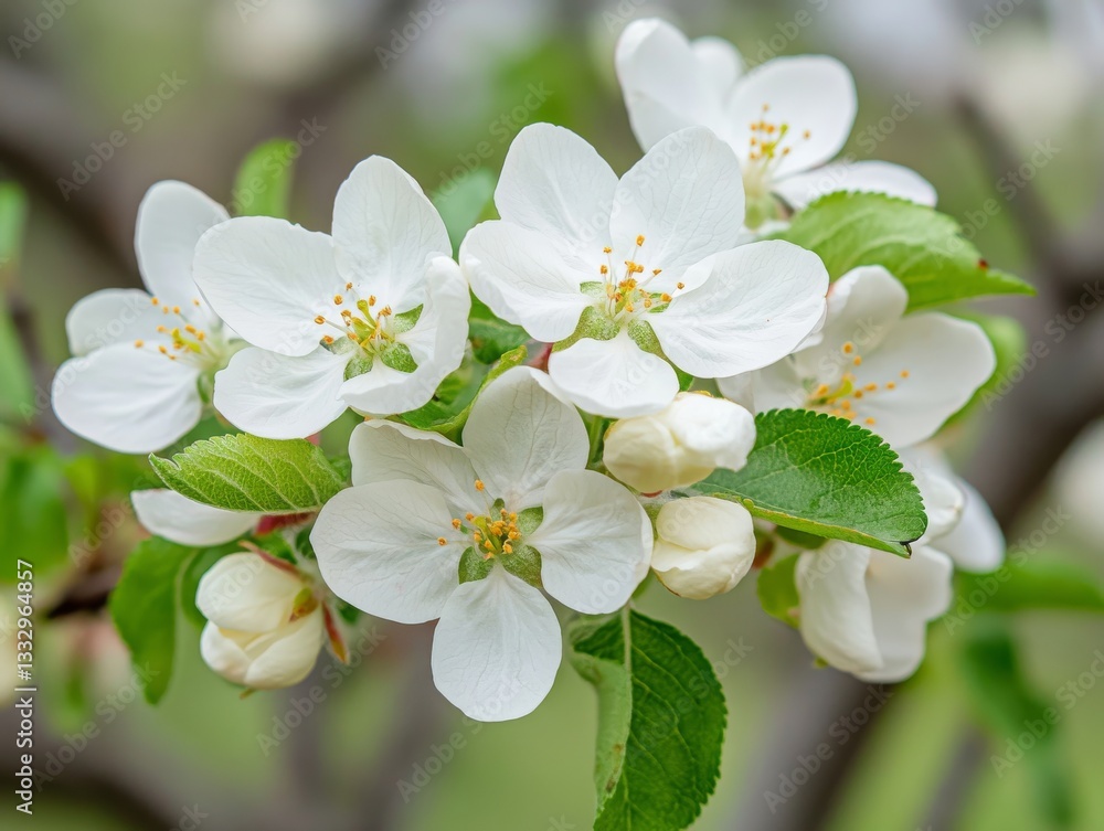 Obraz premium Floral Spring Illustration Highlighting Peach, White, and Blue Blossoms