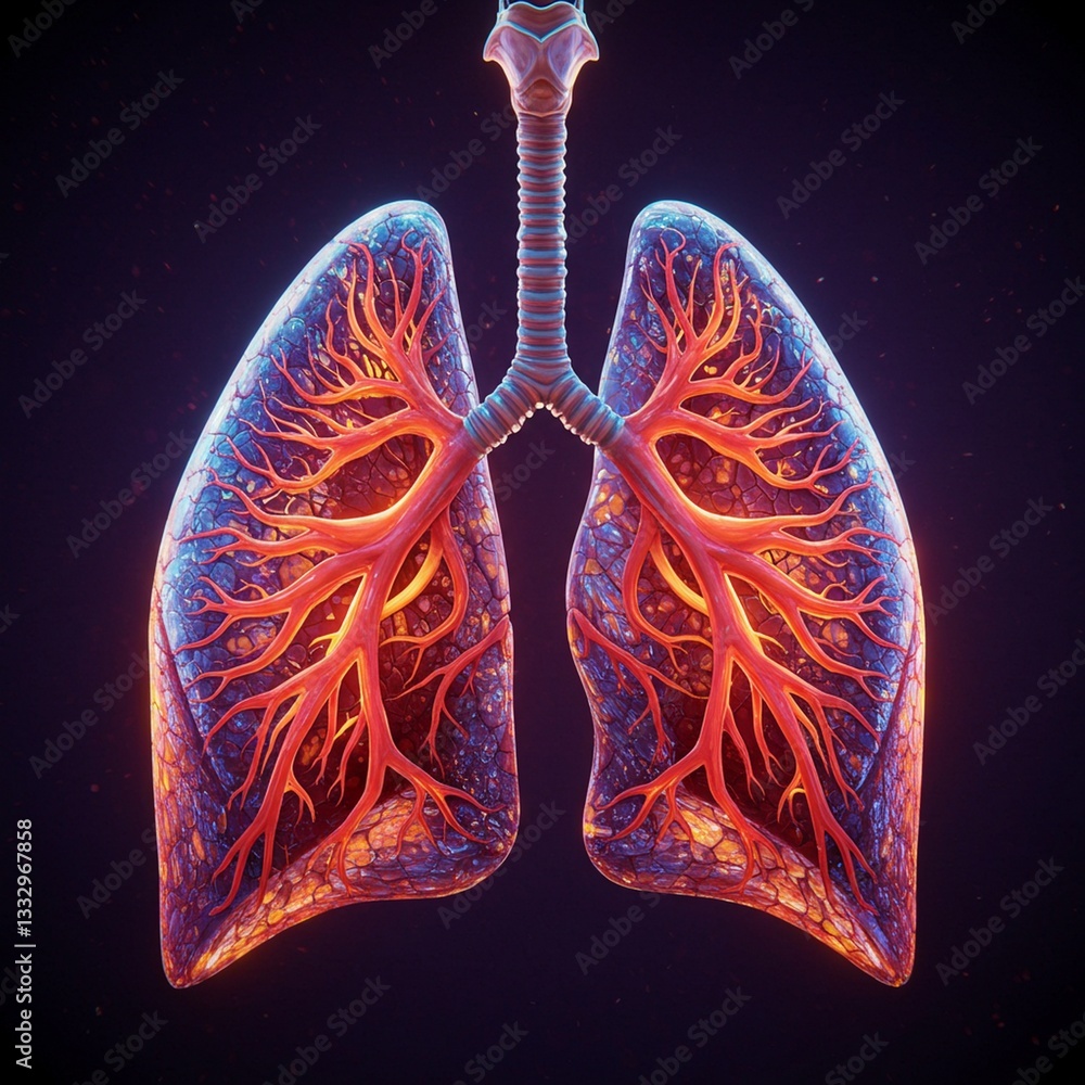 Human Lungs Illustration Showing Respiratory System Anatomy with Trachea Human Lungs Illustration Showing Respiratory System Anatomy with Trachea