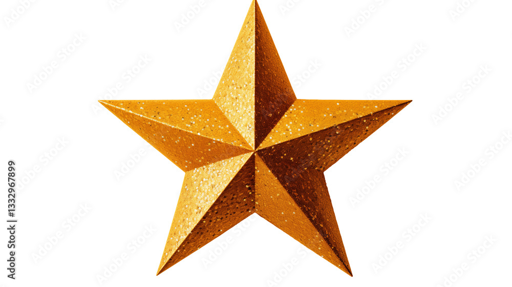 Golden Glitter Star Shiny Holiday Ornament, Elegant Five-Pointed Star Design. Golden Glitter Star Shiny Holiday Ornament, Elegant Five-Pointed Star Design.