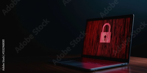Obraz na płótnie A laptop screen showing a digital lock icon amidst a background of binary code, representing cybersecurity challenges and the importance of protecting digital information in the modern era. w salonie