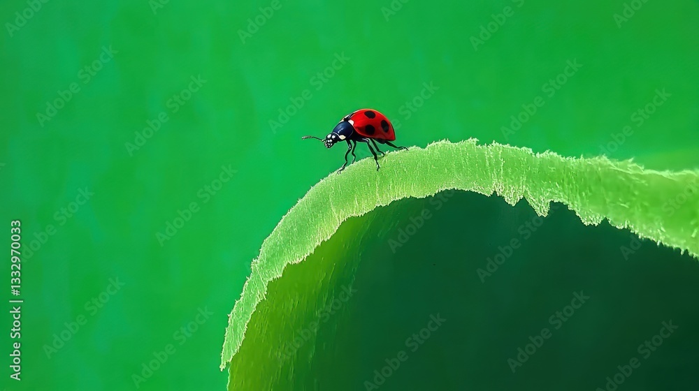 Fototapeta premium Ladybug on a green leaf edge.