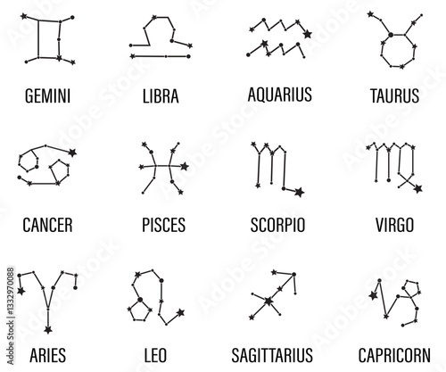 Zodiac mystic signs astrology constellation stars illustration