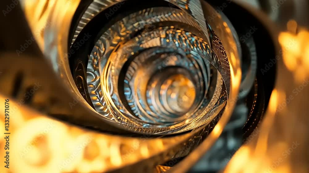 Abstract spiral tunnel with glowing golden and blue patterns, creating a mesmerizing depth effect Abstract spiral tunnel with glowing golden and blue patterns, creating a mesmerizing depth effect