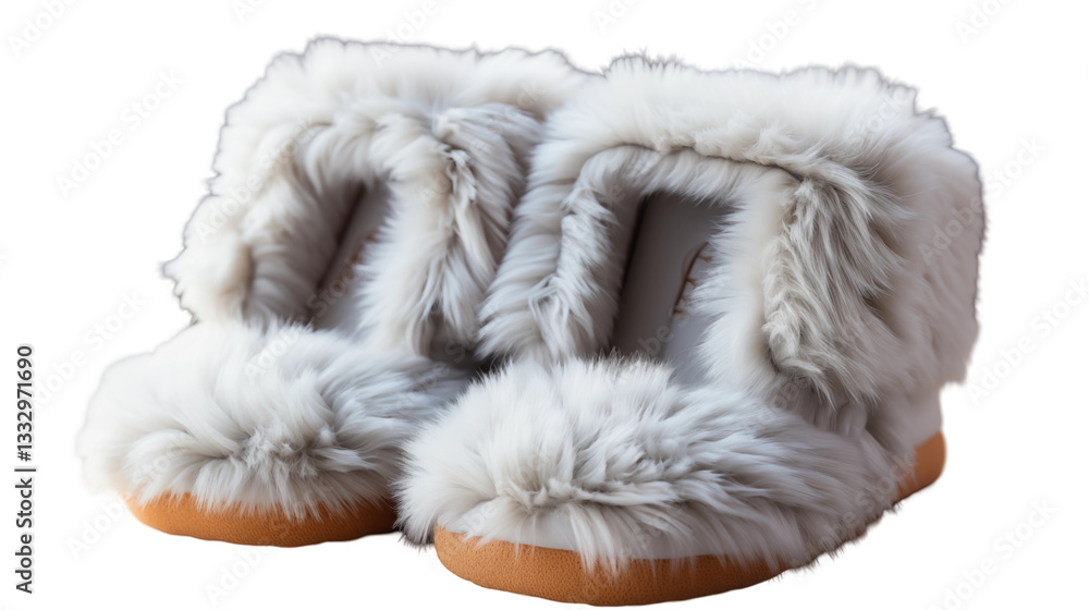 Obraz premium Fluffy Winter Slippers Warm Faux Fur, Cozy Home Footwear for Comfort.